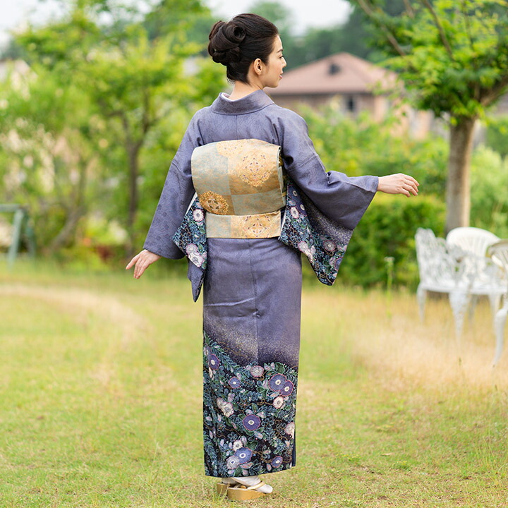 作家物 訪問着 帝王紫袋帯 セット！ じゅらく逸品2点セット 帝王紫刺繍