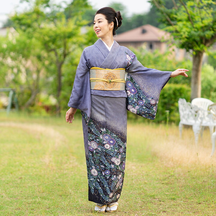 訪問着フルセット 辻が花 着物 正絹 紫 華やか 豪華 七五三 お宮参り