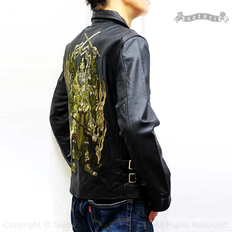 楽天市場】さとり 火焔阿修羅刺繍 襟付き 本皮 レザー ライダース