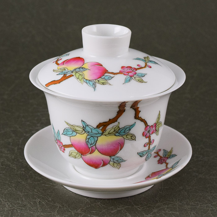 楽天市場】【逸品茶器】吉祥 桃と蝙蝠の競演景徳鎮窯 桃花蝙蝠蓋碗蓋碗