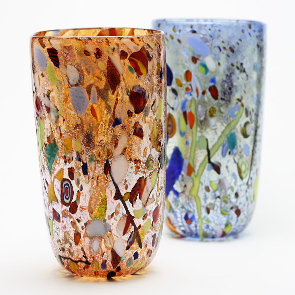 ベネチアグラス 金色と赤色の花瓶 高さ40cm 幅20cm 奥行20cm 【公式通販】