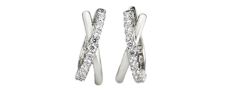 楽天市場】K18ホワイトゴールド中折れ式ダイヤフープピアス(14mm