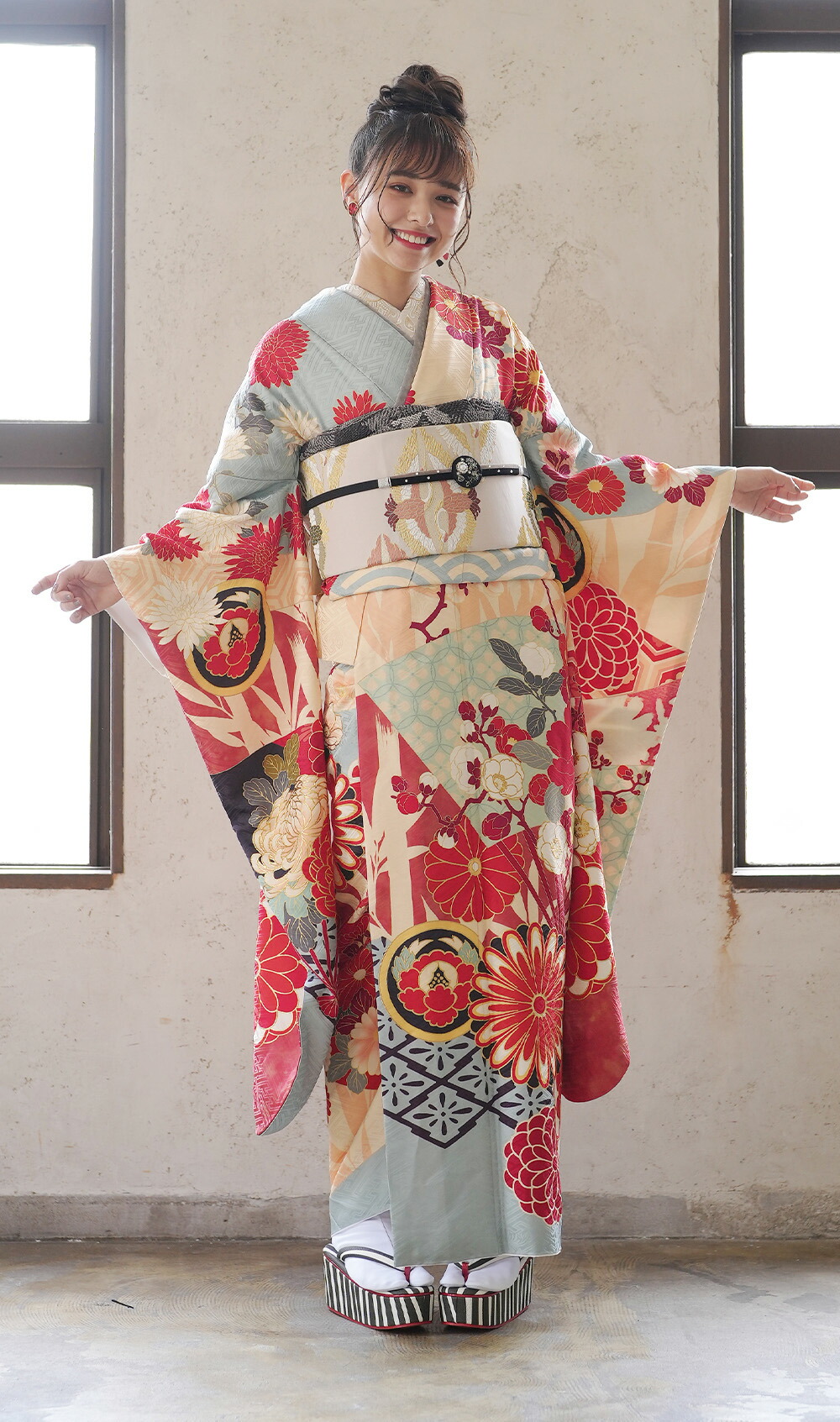 青系花柄振袖 着物 振袖フルセット 青系花柄振袖 着物 振袖