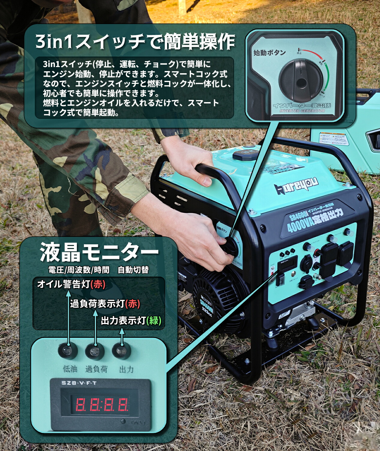 楽天市場】発電機 オープン型 インバーター発電機 定格出力4.0kVA