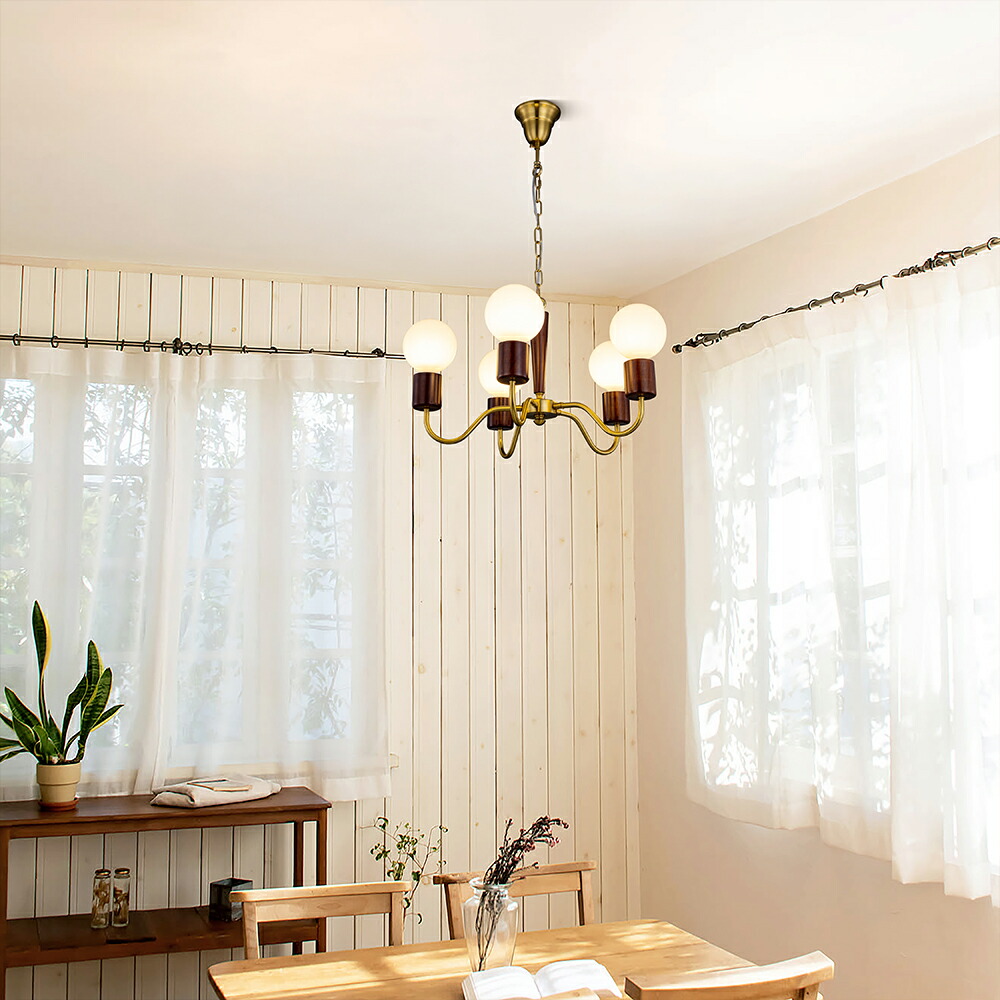 楽天市場】ペンダントライト シャンデリア レトロ 木 真鍮 LED対応 5灯