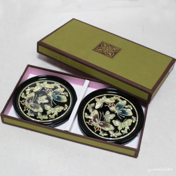 楽天市場】韓国螺鈿茶托(蝶の舞い)4枚セット□coaster-5-s【ギフト