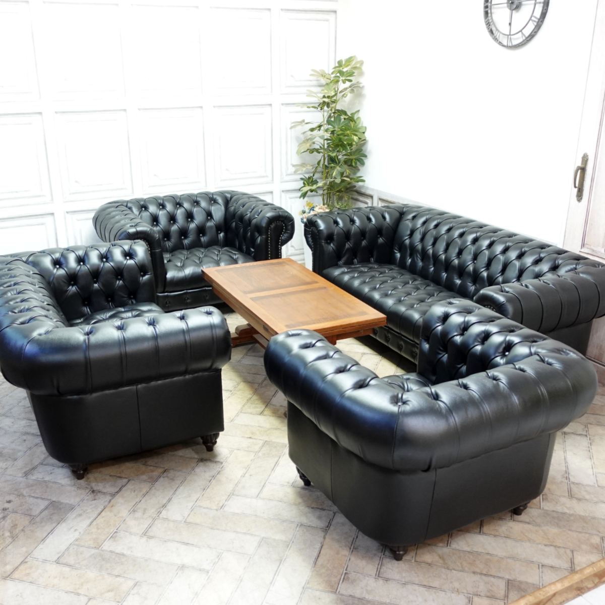 首都圏送無料〜輸入アンティーク家具 足高ソファ4＋イギリス テーブル