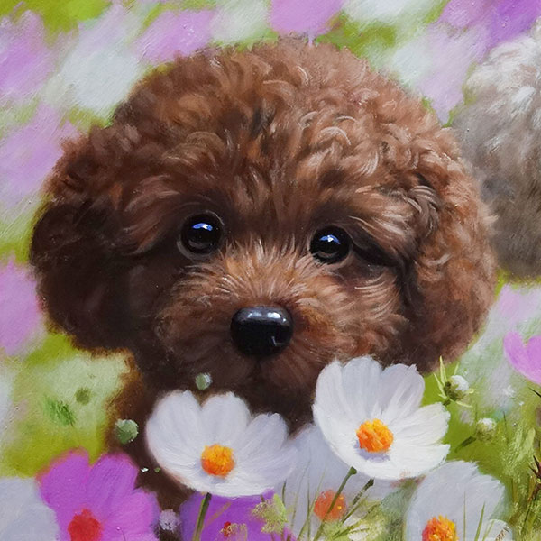 油絵 ちえ 花冠のかわいいトイプードル 油絵 ちえ 花冠のかわいいトイ