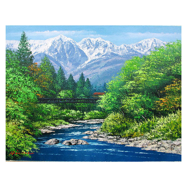 絵画 沢健 油彩10号 信濃の清流 風景画 真筆証明書付 絵画 沢