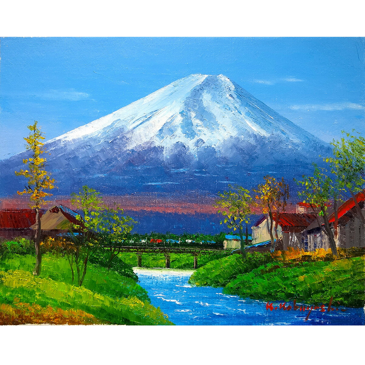 F10 肉筆水彩日本画 『菖蒲』 高級木製額縁付属 外寸約713×638mm F10