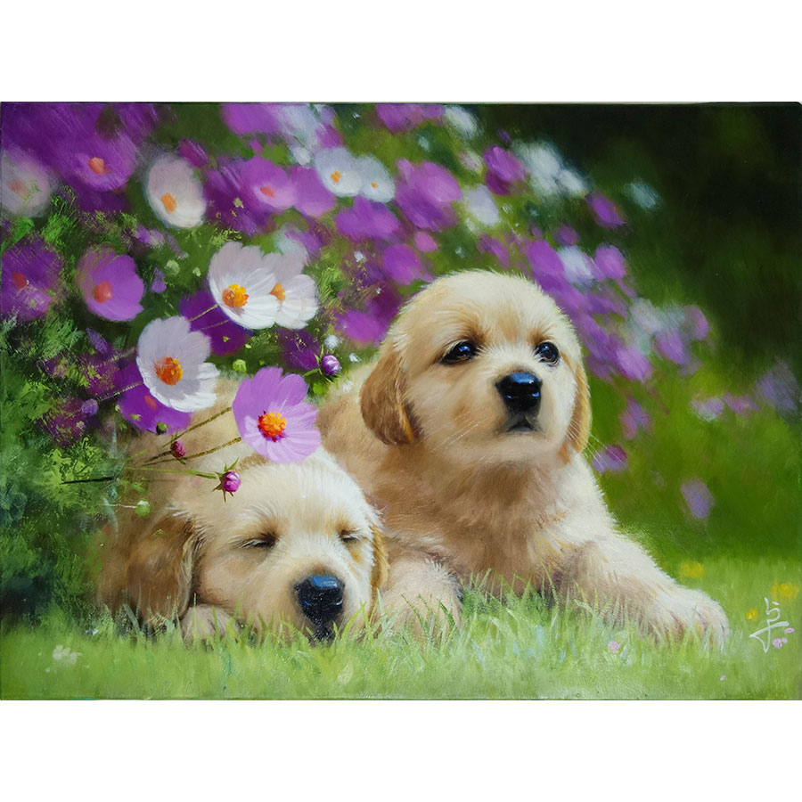 油絵 専用 きれいな鳥のお父さんと子ども 油絵 専用 きれいな鳥の