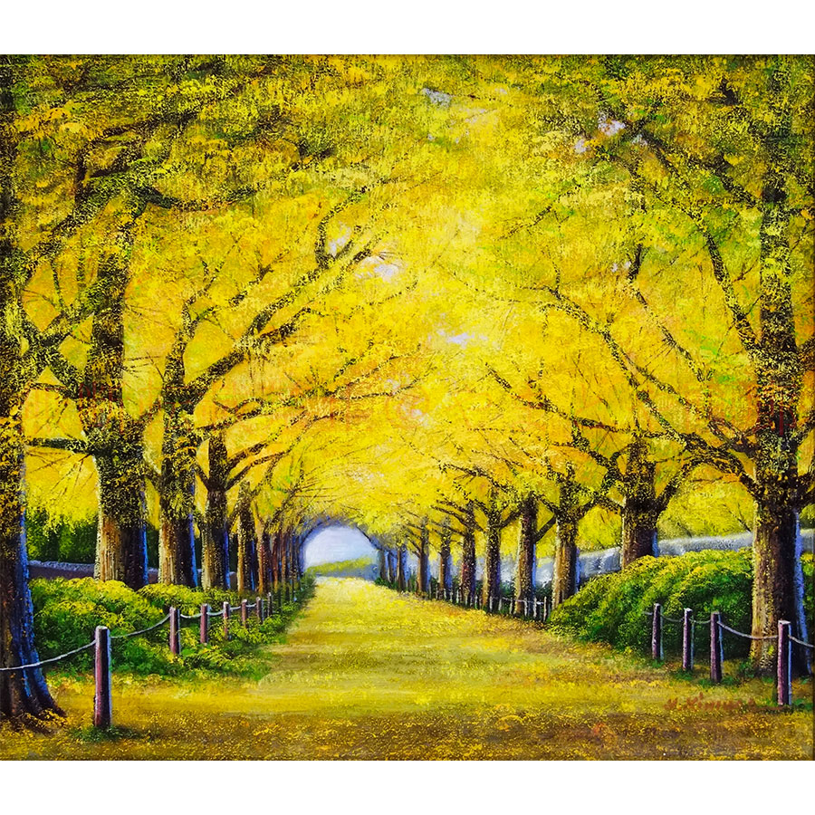 楽天市場】油彩画 木村由記夫 いちょう並木 F10号 額付き 油絵 風景画