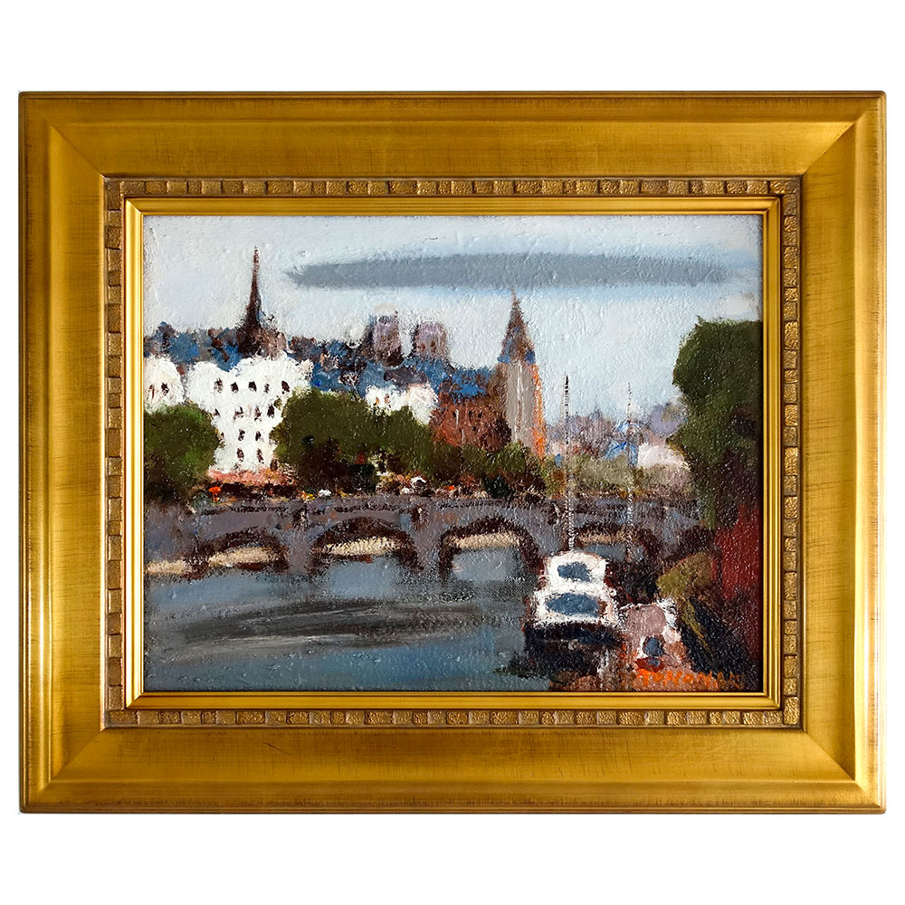 友成晴雄 F8 肉筆 風景画 「 水路 」 油絵 油彩画