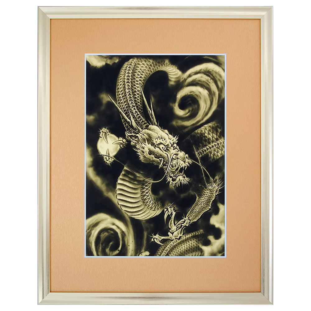 J*0様 日本画 一筆龍 木製フレーム付き J*0様 日本画 一筆龍 木製