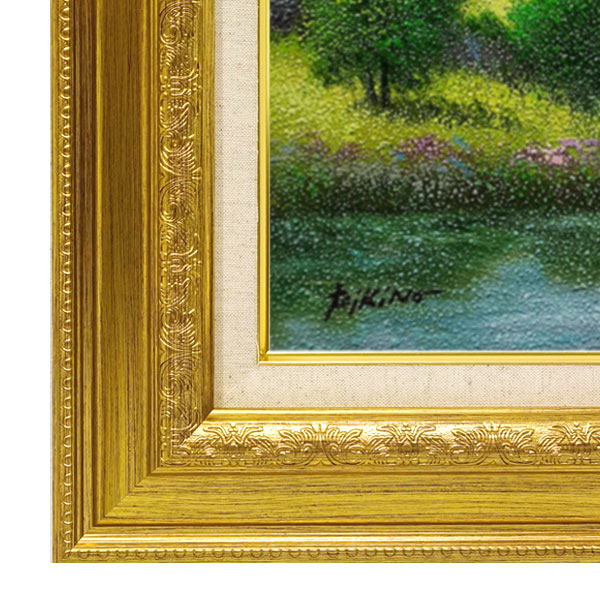 風景画 油絵F10 額付 F10 ◎ 油彩画 「清流」 S・H・パーク F10号 滝の