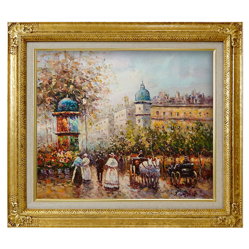 アンティークフランス美しいパリの街並み風景絵画B アンティーク