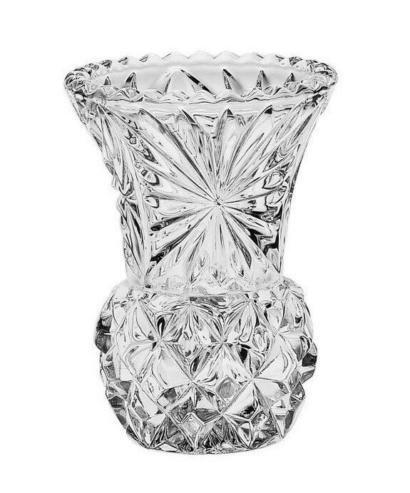 ボヘミアグラス クリスタルガラス フラワーベース 花柄彫刻 約20cm