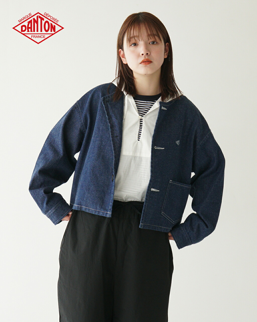 楽天市場】ダントン DANTON デニム ノーカラー ショートジャケット
