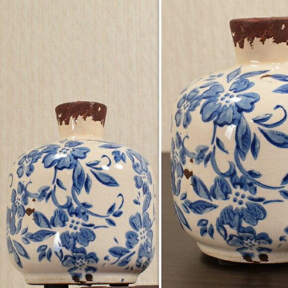 楽天市場】Lucie リュシー Small 青白のコロンとした花瓶 陶器製 花器