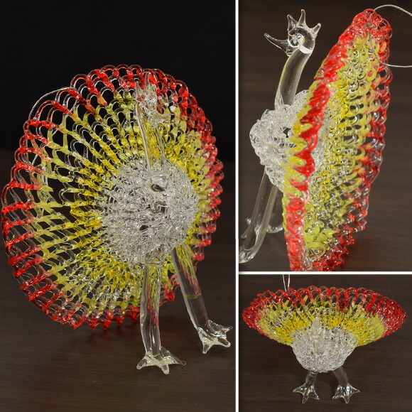 楽天市場】ガラスピーコック ガラス細工の孔雀 置物 オーナメント