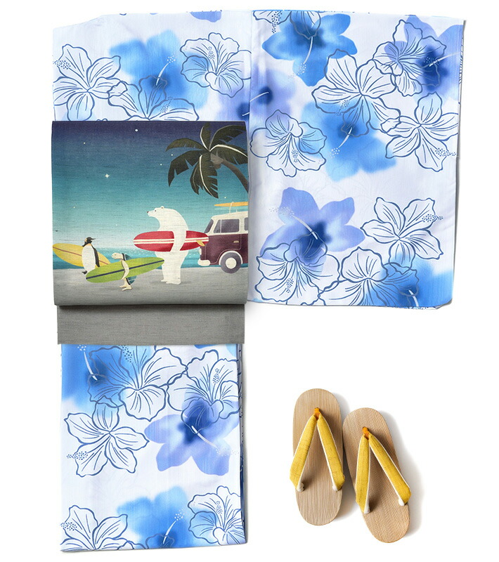 楽天市場】【3点10%OFFクーポン】浴衣 ハイビスカス 芙蓉 青 水色 白