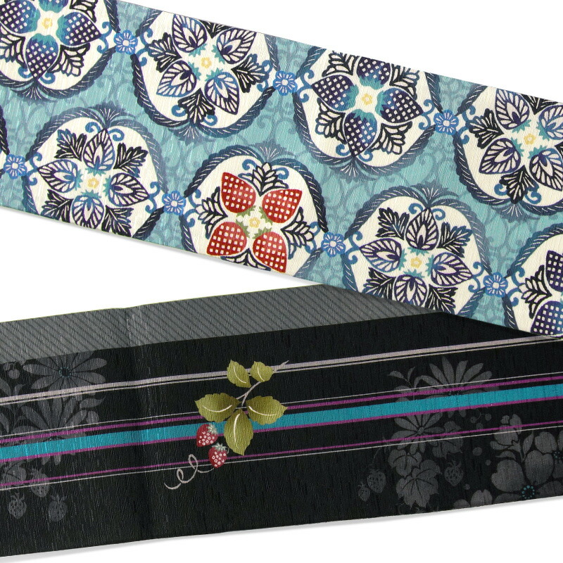 楽天市場】【3点10%OFFクーポン】半幅帯 WAKKA 苺一会 イチゴ 青 水色