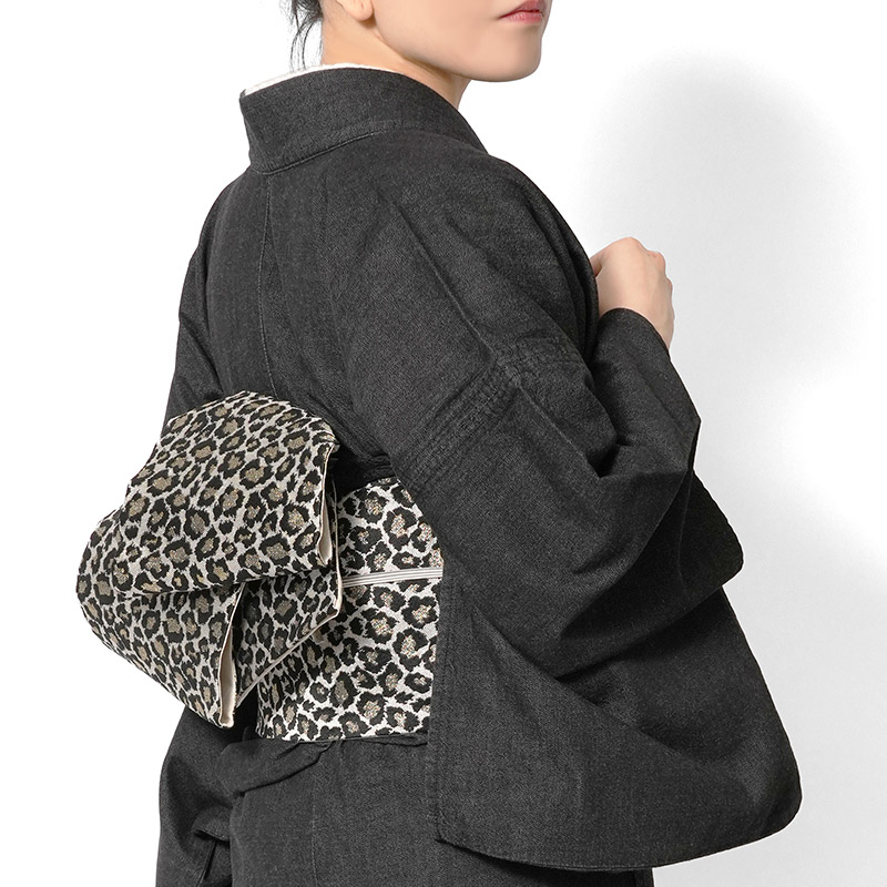 ろっこや レオパードレースのリバーシブル帯 リバーシブル 半幅帯 両面