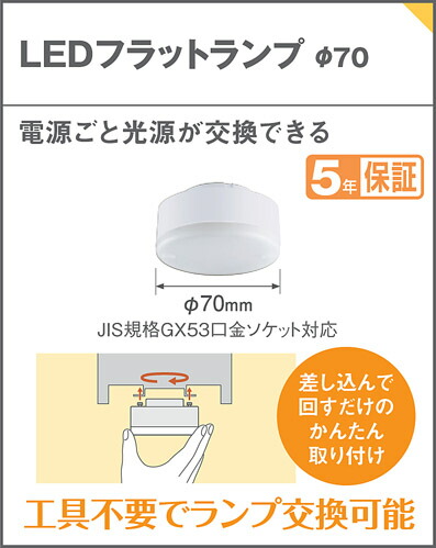 楽天市場】LLD2000VCE1 LEDフラットランプ φ70 ( 口金GX53-1 ) 【温