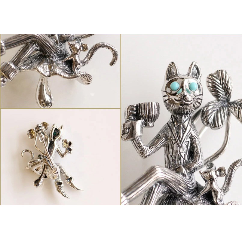 1点モノ猫アンティーク ブローチ トルコ石/シルバー/ N.Y.から 1点