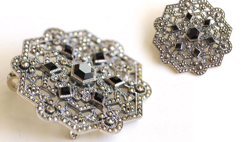 碌山 ロクザン 素敵なブローチ&ペンダントトップ オニキス シルバー