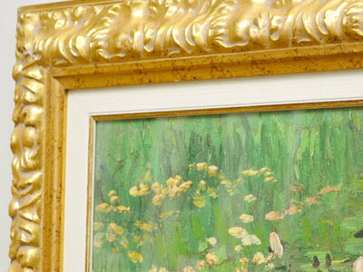 油絵 菅家令子 絵画インテリア 額付(青緑＋金色の枠) uF6-064204ゆり