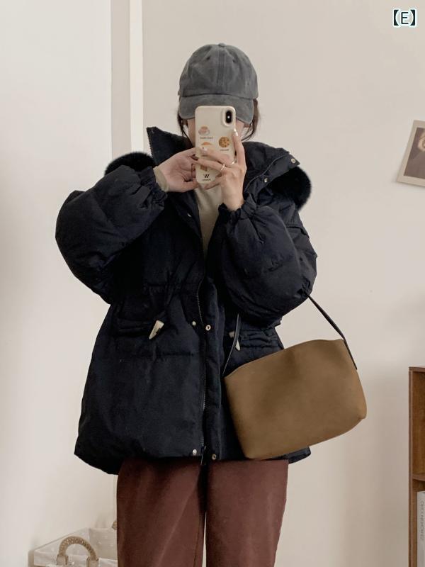 ダウンジャケット レディース 秋冬 牛角ボタン 毛襟 厚手 ゆったり