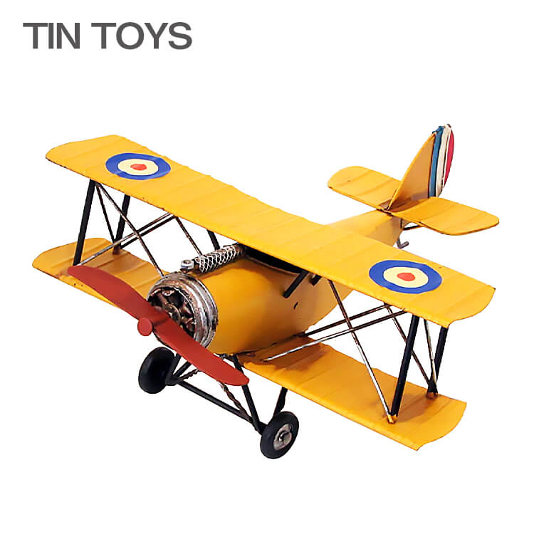 ブリキの飛行機イギリス戦闘機JN-7H複葉Lサイズビッグサイズ 店内装飾