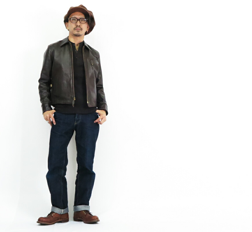 AERO LEATHER ハーフベルトSTFレザージャケット 32サイズ 黒 AERO