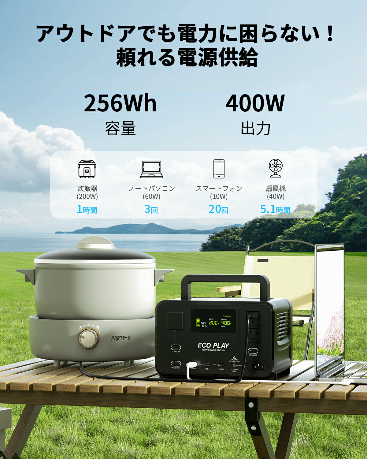 新品】Eco Play EP400 ポータブル電源 蓄電池 大容量 発電機 Amazon.co
