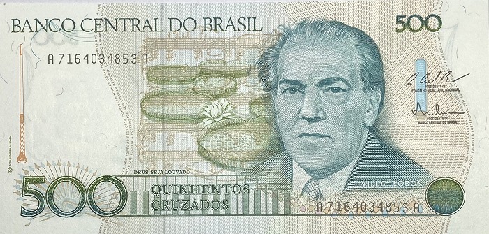 楽天市場】ブラジル紙幣500クルザード未使用1986年〜3度目デノミ世界