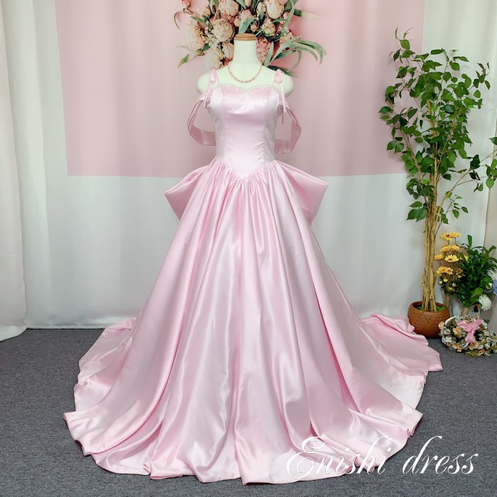 楽天市場】ウェディングドレス カラードレス サテン 薄いピンク オフ