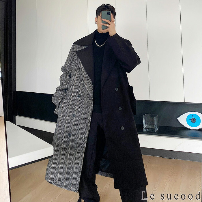 楽天市場】【Le sucood】ヘリンボーン切替チェスターコート ダブル
