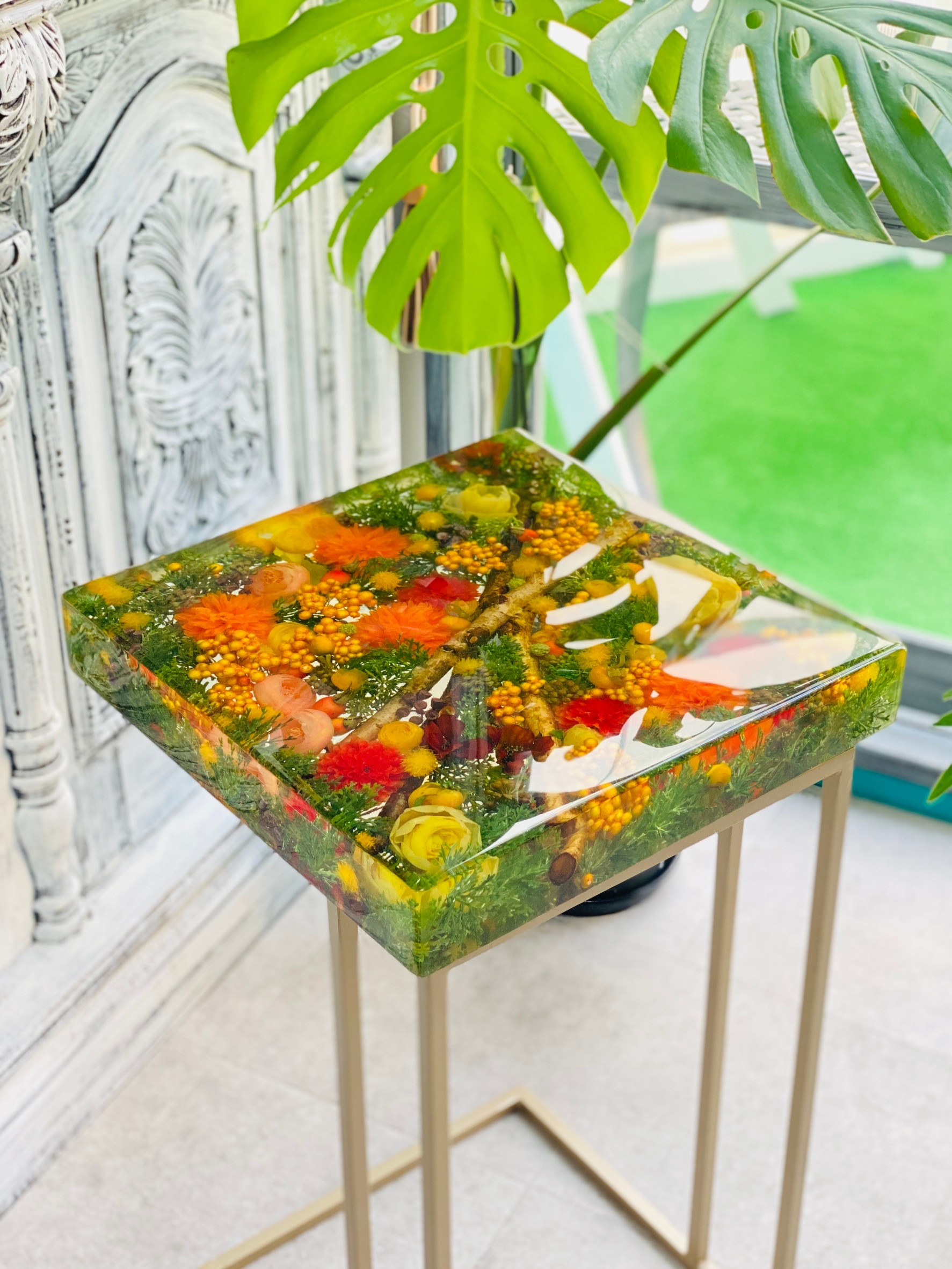 ローテーブル レジンテーブル 一位の木 一枚板テーブル 桜のレジン