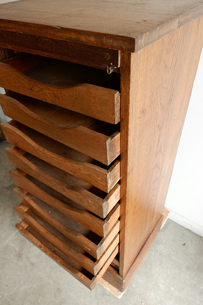 USヴィンテージ 古いファイルキャビネット 木製引出し 12杯 収納 古