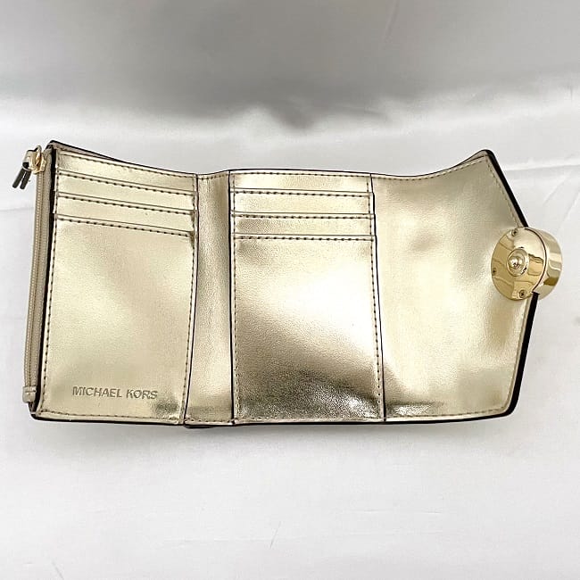 極美品】マイケルコース 三つ折り財布 MKロゴ ゴールド/ブラウン 公式