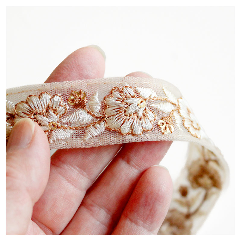 楽天市場】【50cm単位】インド刺繍リボン シックフラワー 20mm巾