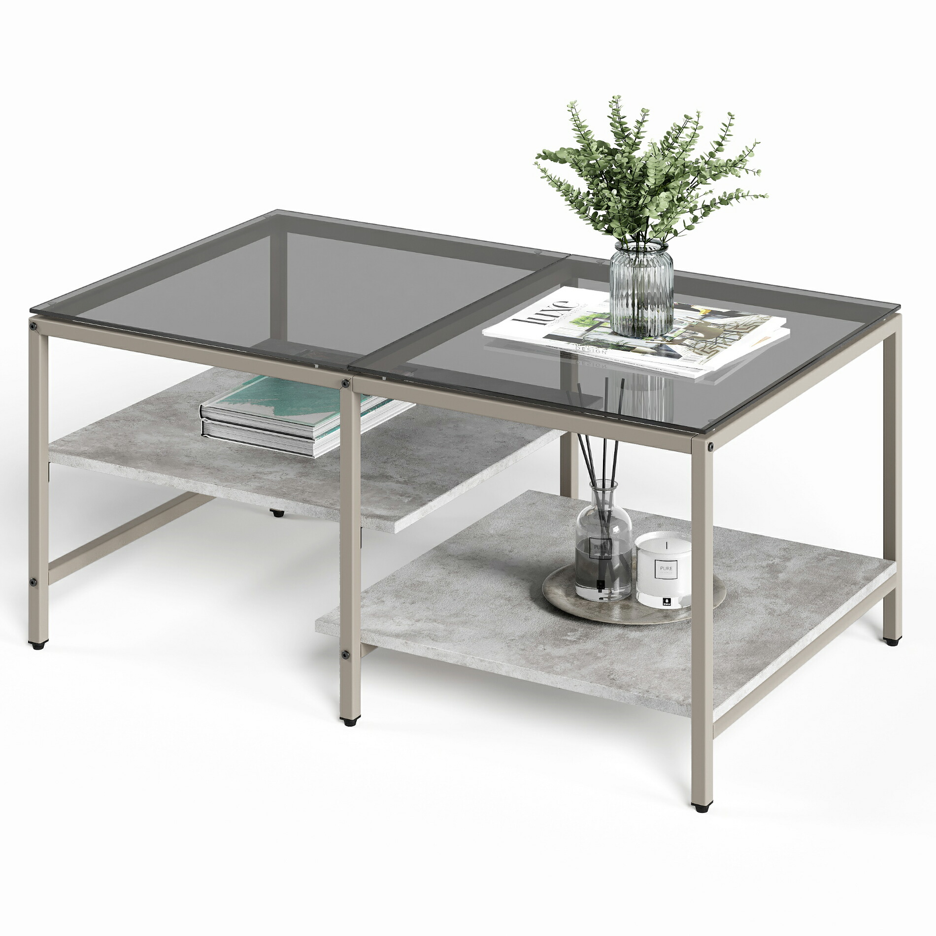 楽天市場】HOMOOI ローテーブル センターテーブル ガラス 二段収納