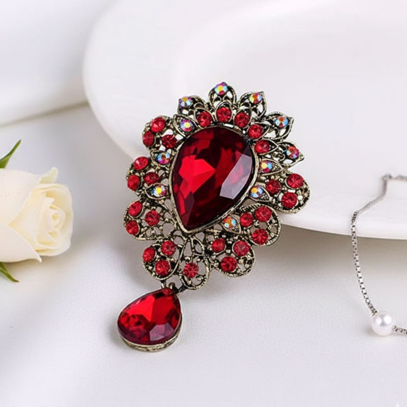 ヴィンテージ Givenchy ゴールド ラインストーン ブローチ 赤 ブルー