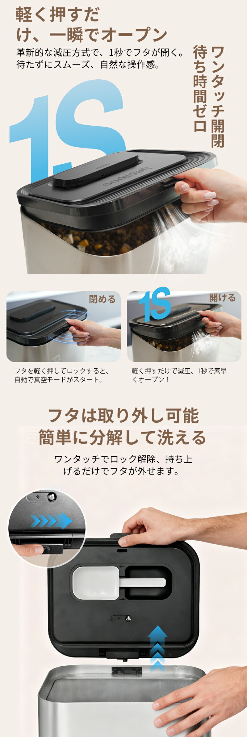 楽天市場】真空保存容器 米びつ【 13L 大容量・自動真空】Petaboo