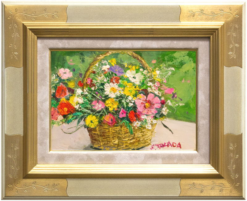 油絵 ゆうみ はしごに置いた鉢花 油絵 ゆうみ はしごに置いた鉢花