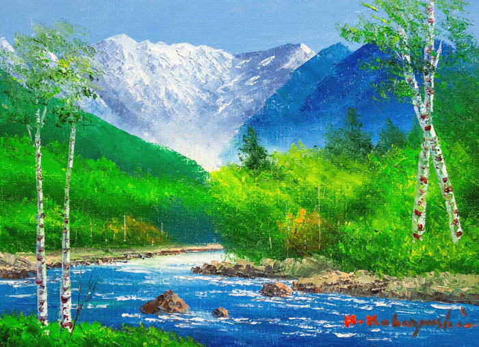 1382 S Harry 油絵 S・ハリー 風景画 絵画 林 川 1382 S Harry 油絵 S