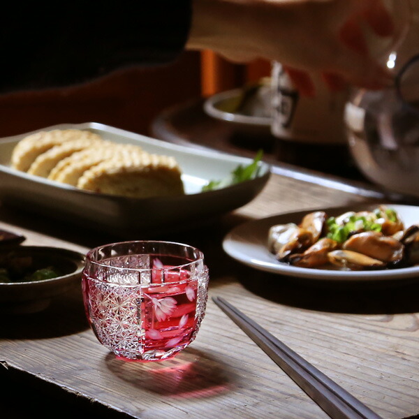 衿』江戸切子 金赤 ワイングラス 5客 酒杯 酒器 硝子工芸 （鈴10） 衿