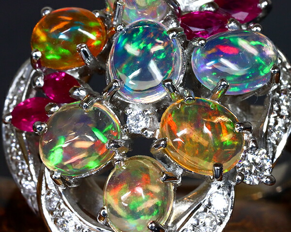楽天市場】赤斑も鮮やか☆メキシコオパール7石！幸せの七彩色☆虹色
