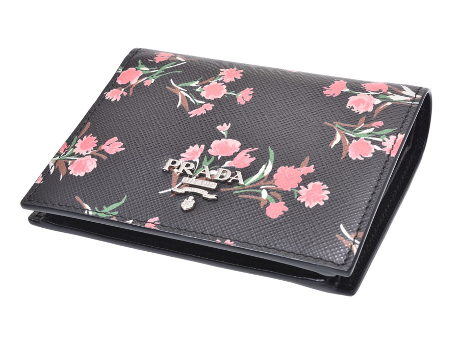 楽天市場】プラダ 二ツ折財布 黒/花柄 1MV204 レディース サフィアーノ
